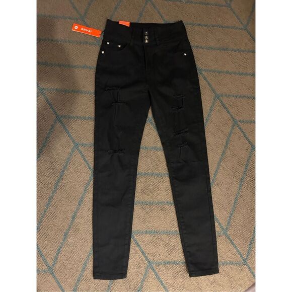 NEW Black Skinny Distressed Jeans 8 29” inseam - Picture 1 of 4